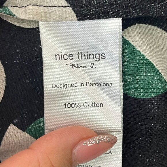 Nice Things Women's Black Green Polka Dot Pattern Button Down Blouse Size M - Picture 7 of 13